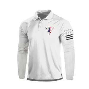 POLO DE MANGA LARGA RAGLÁN CON ESTAMPADO DE RAYO Y BANDERA DE EE. UU. DE 1/4 DE BOTÓN