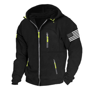 Kapuzenpullover mit amerikanischer Flagge für Herren, Grafik, taktisch, militärisch, national, modisch, für den Alltag, lässig, Oberbekleidung, Reißverschluss, Urlaub, Streetwear, Kapuzenpullover, Dunkelblau, Grau, Fleece