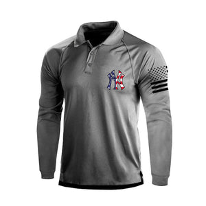 POLO DE MANGA LARGA RAGLÁN CON BOTÓN DE 1/4 Y ESTAMPADO DE LETRAS DE LA BANDERA DE EE. UU.
