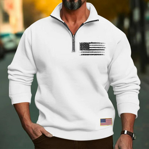 SUDADERA CASUAL CON CUELLO DEPORTIVO Y CREMALLERA SUELTA PARA HOMBRE CON BANDERA DE EE. UU.