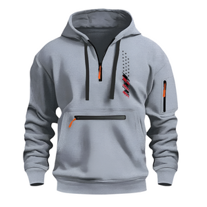 SUDADERA CON CAPUCHA PARA HOMBRE, DEPORTIVA, CASUAL, CON MÚLTIPLES CREMALLERAS Y BOLSILLO EN EL BRAZO, CON BANDERA DE EE. UU.