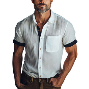 Men's Summer Cool Ice Silk Wrinkled Casual Short-Sleeved Shirt