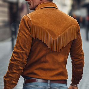 Herren Frühling und Herbst Retro Quaste Wildleder Langarmhemd
