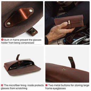 Men's Portable Travel Commuting Top Layer Cowhide Glasses Storage Bag