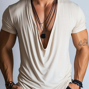 Camiseta de manga corta con cuello halter y diseño sencillo de primavera para hombre