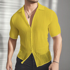 Camisa de manga corta ligera, texturizada y ajustada para hombre de verano