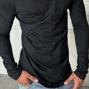 Camiseta informal de algodón mezclado con cuello redondo y manga larga para hombre