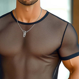 Camiseta de manga corta de malla transparente de verano para hombre