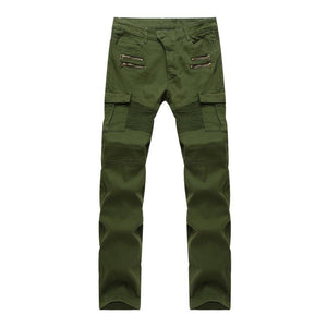 Vaqueros ajustados con múltiples bolsillos y cremallera para hombre