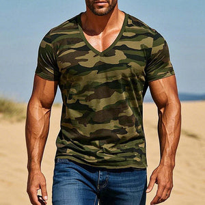 Camiseta de manga corta de camuflaje verde militar para hombre