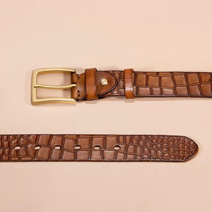 Men's First-layer Genuine Leather Pure Copper Bronze Buckle Cowhide Leather Belt