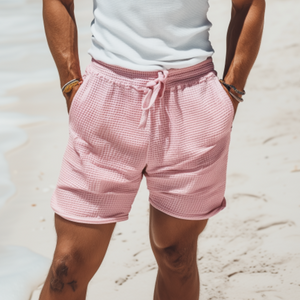 Men's Classic Casual Elastic Waist Waffle Beach Shorts