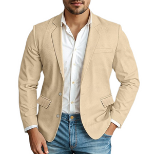 Blazer clásico informal de corte entallado con botonadura sencilla y diseño de gofre para hombre