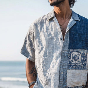Camisa informal de manga corta con estampado bohemio para hombre