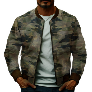 Chaqueta de béisbol de cuero con camuflaje informal para hombre
