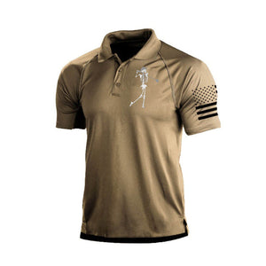 POLO RAGLÁN CON ESTAMPADO DE ESQUELETO Y BANDERA DE EE. UU.