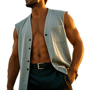 Einreihige Herrenweste aus Baumwollmischung mit V-Ausschnitt