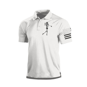 POLO RAGLÁN CON ESTAMPADO DE ESQUELETO Y BANDERA DE EE. UU.