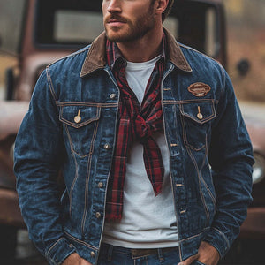 Chaqueta vaquera lavada azul oscuro vintage para hombre