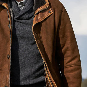 Chaqueta de lana de doble capa de longitud media para exteriores para hombre