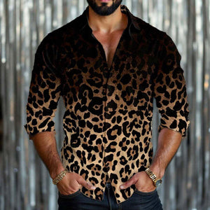 Camisa de manga larga con estampado de leopardo degradado para hombre