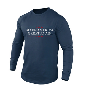 CAMISETA DE MANGA LARGA CON GRÁFICO RAGLÁN 100 % ALGODÓN "HAZ QUE AMÉRICA VUELVA A SER GRANDE"