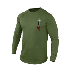 CAMISETA DE MANGA LARGA 100 % ALGODÓN CON ESTAMPADO DE BANDERA DE EE. UU.