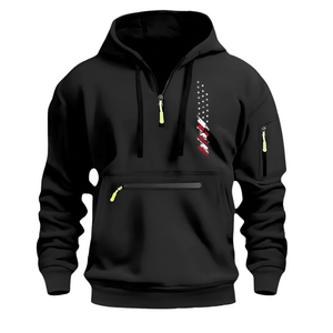 SUDADERA CON CAPUCHA PARA HOMBRE, DEPORTIVA, CASUAL, CON MÚLTIPLES CREMALLERAS Y BOLSILLO EN EL BRAZO, CON BANDERA DE EE. UU.