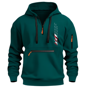 SUDADERA CON CAPUCHA PARA HOMBRE, DEPORTIVA, CASUAL, CON MÚLTIPLES CREMALLERAS Y BOLSILLO EN EL BRAZO, CON BANDERA DE EE. UU.