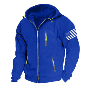 Kapuzenpullover mit amerikanischer Flagge für Herren, Grafik, taktisch, militärisch, national, modisch, für den Alltag, lässig, Oberbekleidung, Reißverschluss, Urlaub, Streetwear, Kapuzenpullover, Dunkelblau, Grau, Fleece