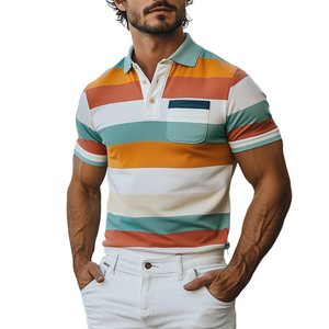 Polo informal de manga corta con estampado de rayas en contraste para hombre, moda de primavera y verano