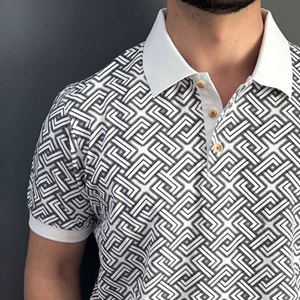 Polo de manga corta con solapa y estampado geométrico informal retro para hombre