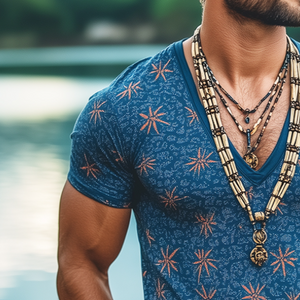 Camiseta de manga corta con cuello en V y estampado floral retro informal para hombre