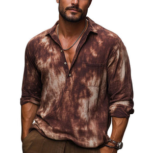 Camiseta informal de algodón teñido anudado en marrón rojizo de verano para hombre