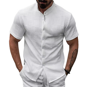 Camisa informal de manga corta de jacquard blanca para hombre
