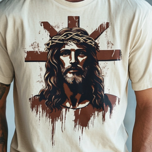Camiseta retro informal de manga corta con cuello redondo y estampado de Jesús para hombre