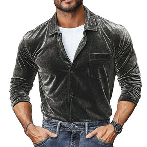 Camisa de manga larga con solapa de terciopelo para hombre