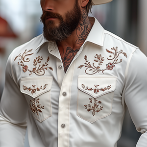 Klassisches, besticktes Slim Fit-Langarmhemd aus Baumwolle für Herren im amerikanischen Westernstil