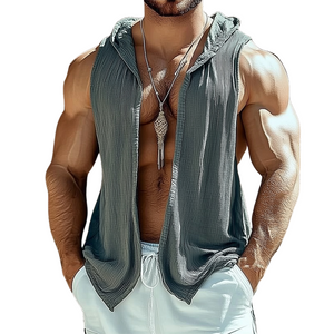 Camiseta sin mangas con capucha y textura gris oscuro para hombre