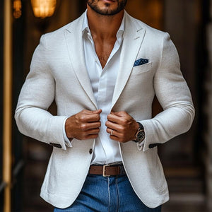 Herrenmode Einfarbiger Freizeitblazer mit steigendem Revers und zwei Knöpfen