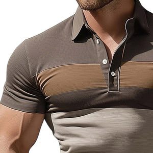 Camiseta de verano de manga corta con cuello polo y bloques de color para hombre