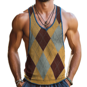Men's Vintage Diamond Knit Crew Neck Tank Top