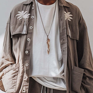 Camisa casual de manga larga bordada para hombre