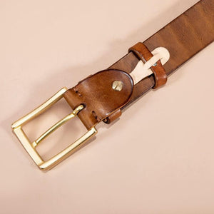 Men's First-layer Genuine Leather Pure Copper Bronze Buckle Cowhide Leather Belt