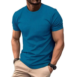 Camiseta informal de manga corta de seda helada, transpirable y con cuello redondo para hombre