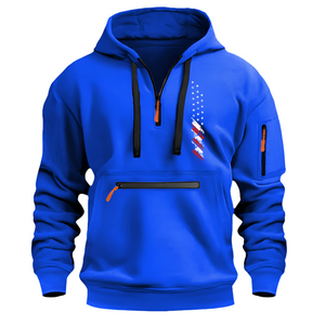 SUDADERA CON CAPUCHA PARA HOMBRE, DEPORTIVA, CASUAL, CON MÚLTIPLES CREMALLERAS Y BOLSILLO EN EL BRAZO, CON BANDERA DE EE. UU.