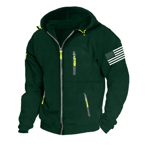 Kapuzenpullover mit amerikanischer Flagge für Herren, Grafik, taktisch, militärisch, national, modisch, für den Alltag, lässig, Oberbekleidung, Reißverschluss, Urlaub, Streetwear, Kapuzenpullover, Dunkelblau, Grau, Fleece