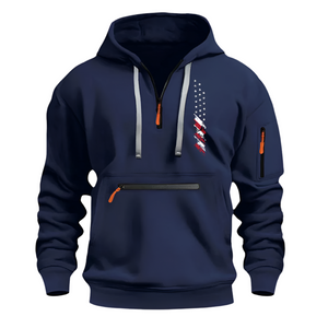 SUDADERA CON CAPUCHA PARA HOMBRE, DEPORTIVA, CASUAL, CON MÚLTIPLES CREMALLERAS Y BOLSILLO EN EL BRAZO, CON BANDERA DE EE. UU.
