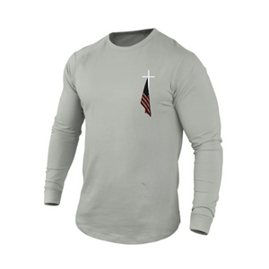 CAMISETA DE MANGA LARGA 100 % ALGODÓN CON ESTAMPADO DE BANDERA DE EE. UU.