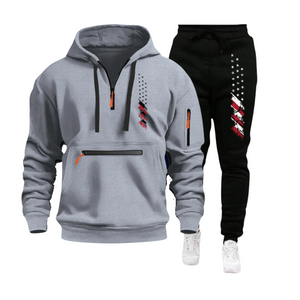 SUDADERA CON CAPUCHA PARA HOMBRE, DEPORTIVA, CASUAL, CON BANDERA DE EE. UU., MÚLTIPLES CREMALLERAS Y BOLSILLO EN EL BRAZO
